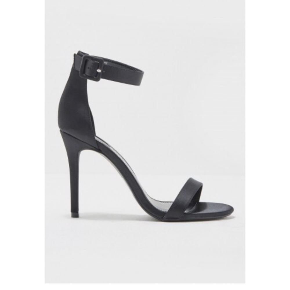 Black Satin Ankle Strap Heels